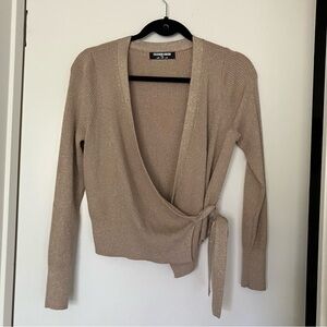 Fashion Union Tan V-Neck Sweater Wrap Style